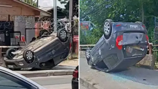 Vehículo terminó volcado en Puente Paillihue de Los Ángeles