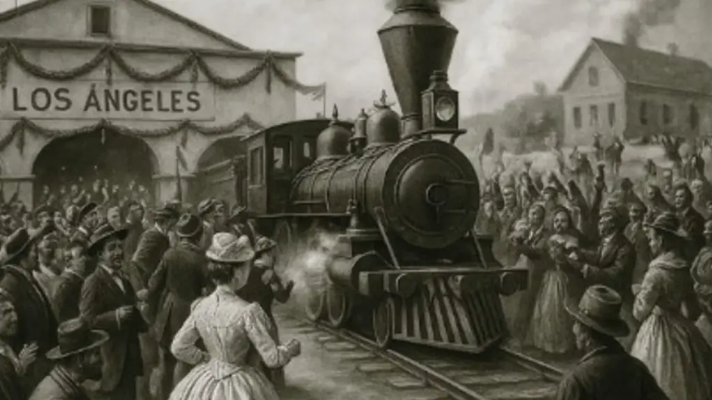 En noviembre de 1875 se registra la llegada del ferrocarril a la villa de Los Ángeles., cedida