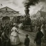En noviembre de 1875 se registra la llegada del ferrocarril a la villa de Los Ángeles., cedida