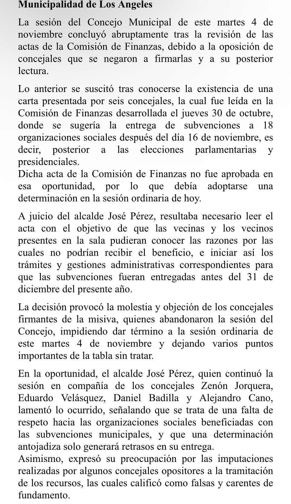 Comunicado Municipalidad de Los Ángeles  / Municipalidad de Los Ángeles 