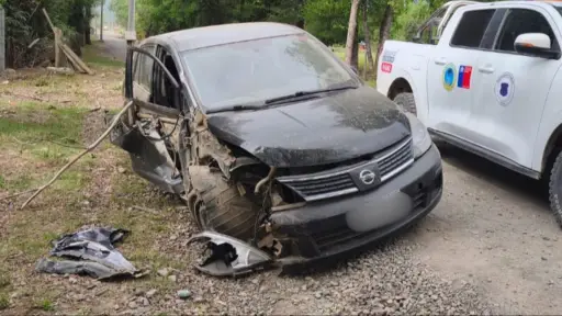 Conductor chocó contra un poste y abandonó su vehículo en un sector rural de Alto Biobío