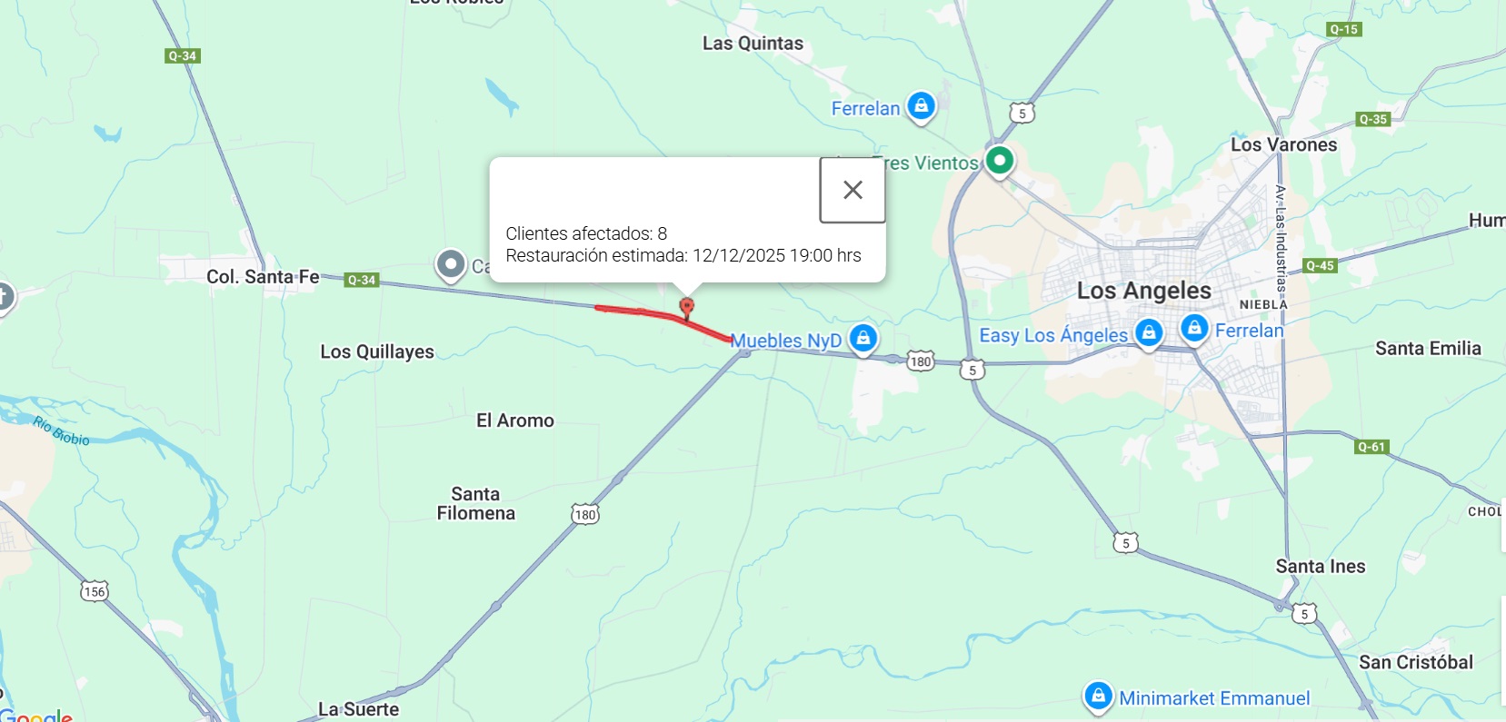 Corte de luz en Ruta Q-34 / CGE