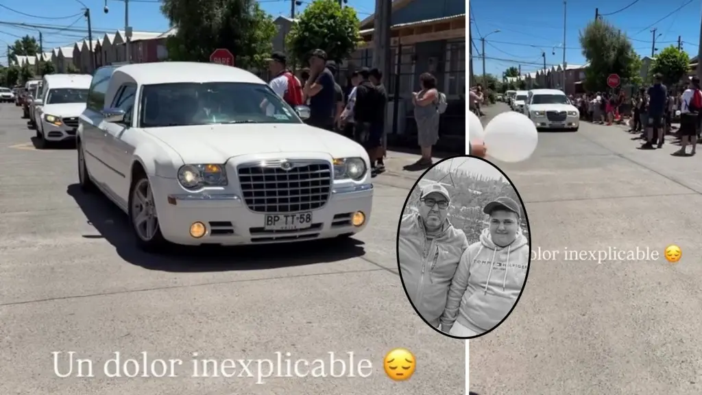 Globos blancos y negros marcaron la llegada de las carrozas al velatorio de padre e hijo asesinados en Cabrero