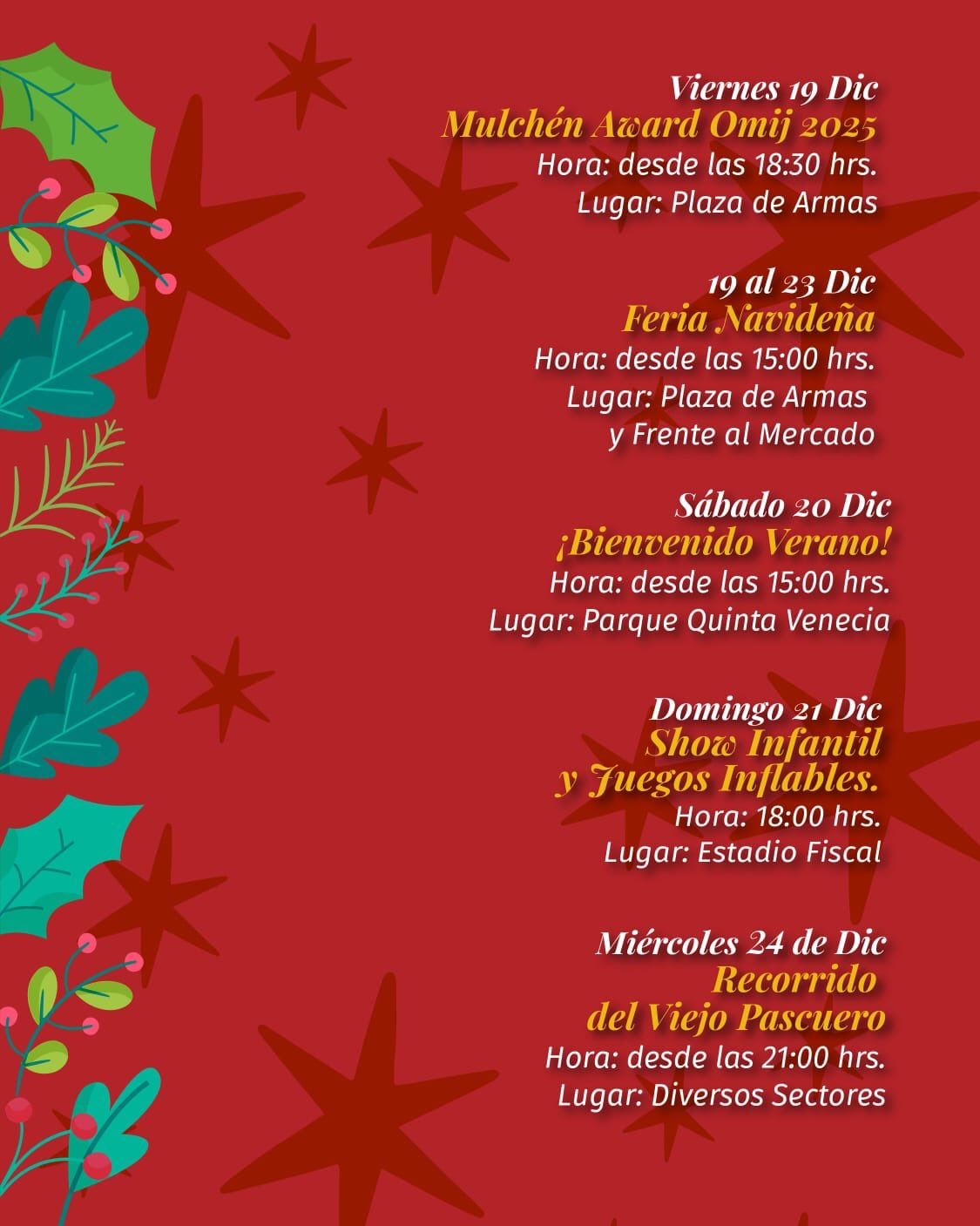 Actividades Aniversario Mulchén 2025 / Municipalidad de Mulchén