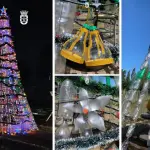 comunidad de Tres Esquinas construye árbol de Navidad reutilizando 350 botellas plásticas