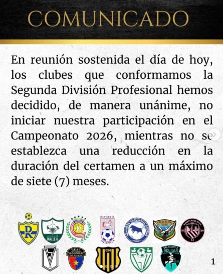 Comunicado / Clubes de Segunda División de Chile