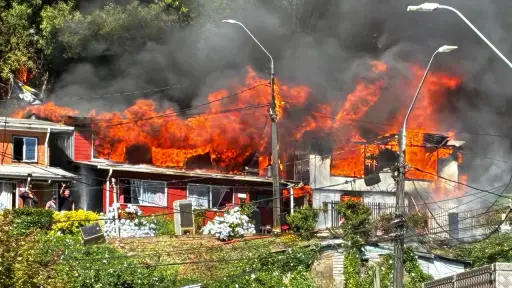 Incendio en sector California deja tres casas dañadas y obliga a evacuar el cerro El Santo en Tomé