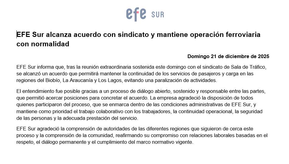 Comunicado entregado por EFE / EFE Sur