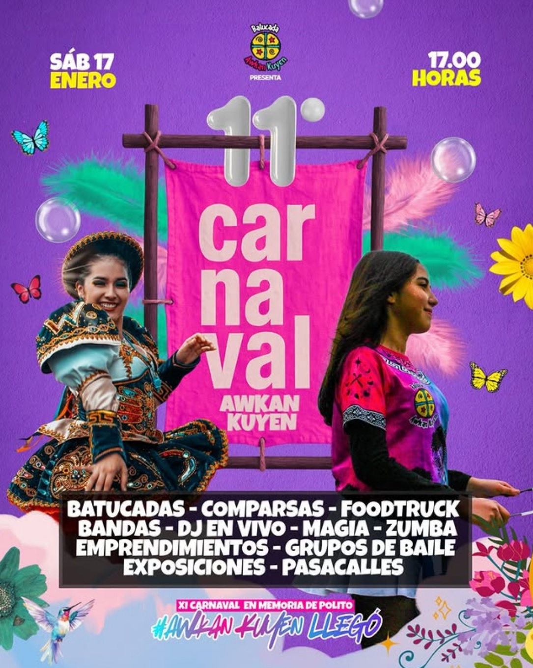 Afiche oficial Carnaval Awkan Kuyen Batucada / @awkankuyen