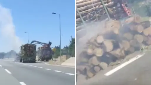 Carga de camión maderero se incendió en plena Ruta 5 Sur de Mulchén