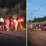 Vehículo terminó volcado en camino rural de Mulchén , Bomberos de Mulchén