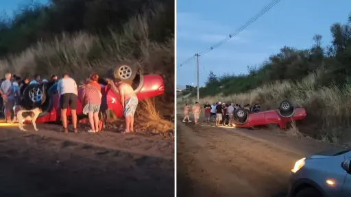 Vehículo terminó volcado en camino rural de Mulchén