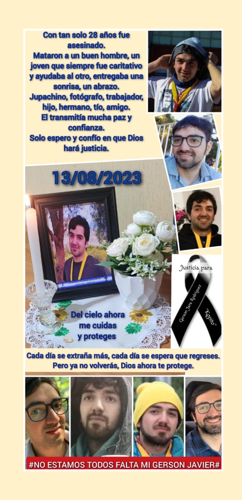 La madre de Gerson Javier ha sido quien ha organizado distintas misas en su memoria y agradeció el acompañamiento de vecinos y cercanos que han estado presentes durante el proceso de duelo. / Cedida