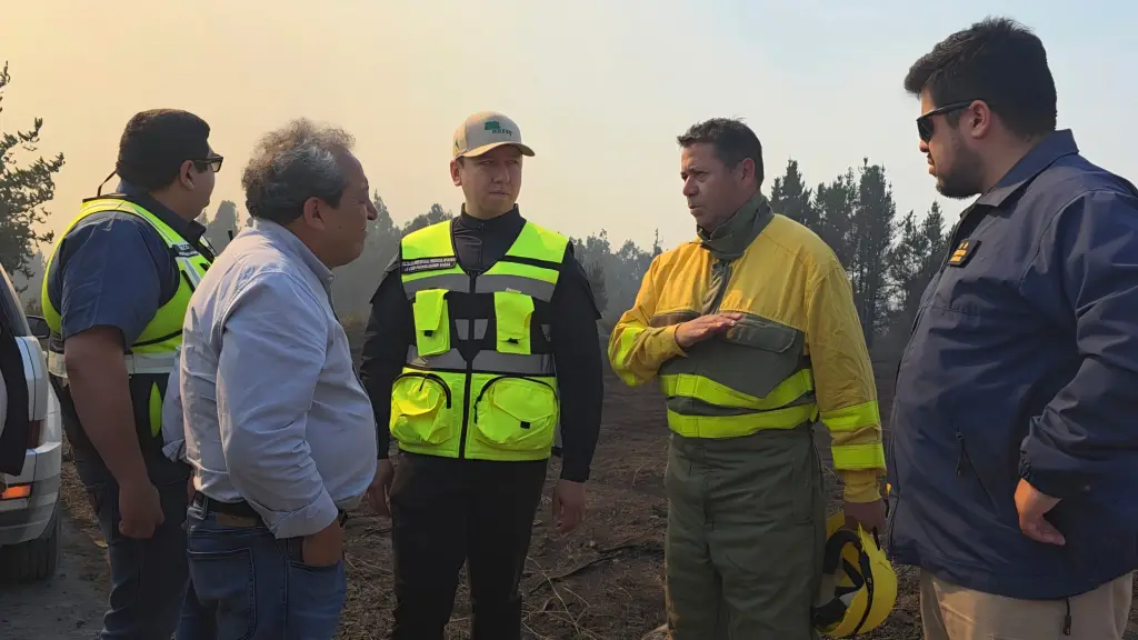 Delegado junto a autoridades en la comuna de Laja por incendio forestal, DPP Biobío