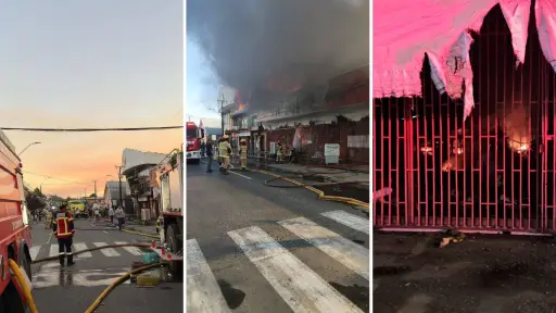 FOTO:Bombero resultó lesionado tras explosión durante incendio en el centro de Laja