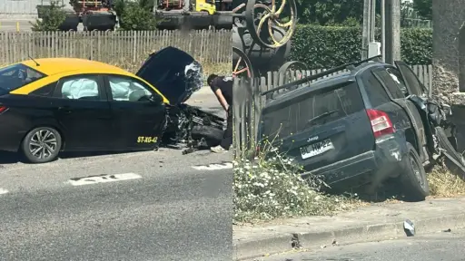 Accidente de tránsito de alta energía en Avenida Las Industrias en Los Ángeles