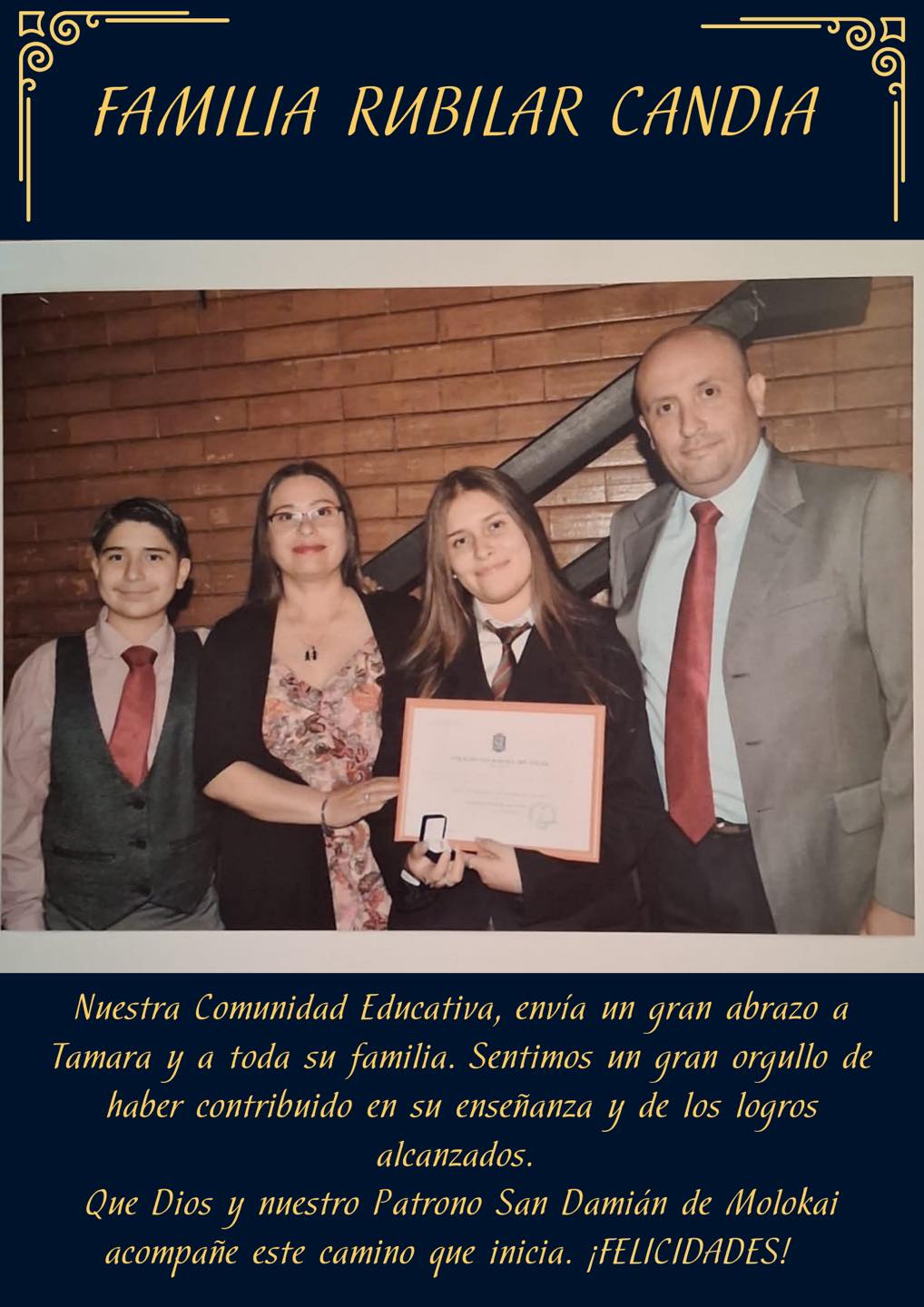 La estudiante, formada en su educación básica en Villa Todos los Santos, registró uno de los puntajes nacionales informados tras la publicación de los resultados. / Colegio Beato Damián de Molokai