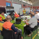 Puesto de mando emplazado en el Polideportivo de la comuna de Laja, La Tribuna