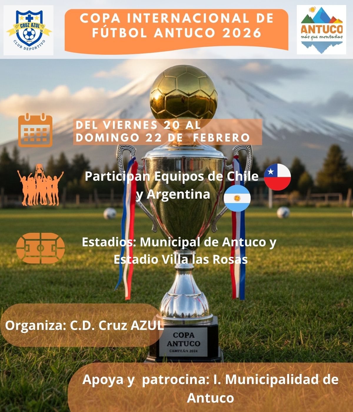 Afiche oficial Copa Internacional de Fútbol Antuco 2026 / Municipalidad de Antuco