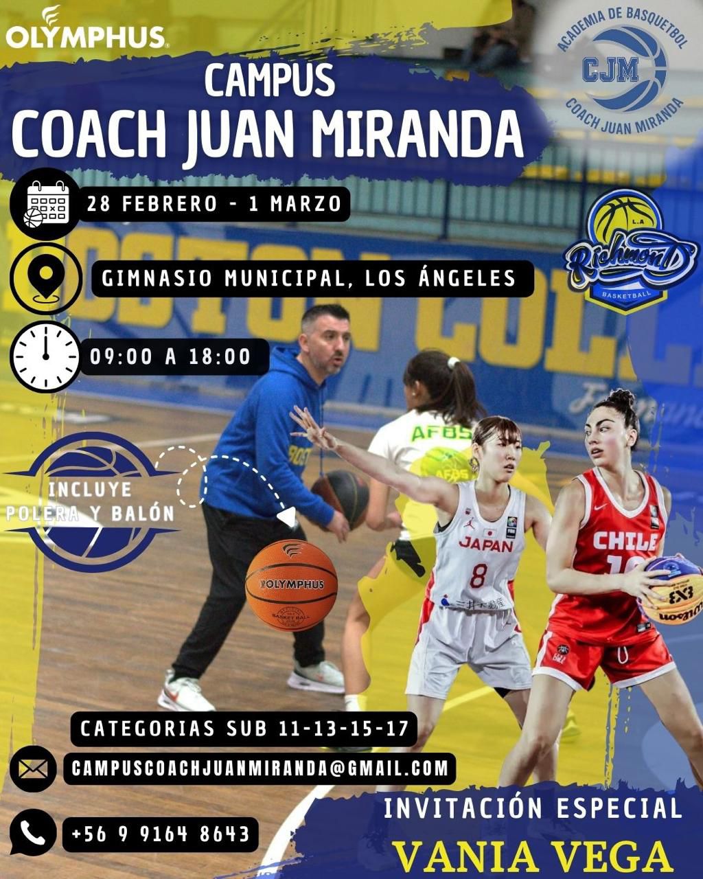 El entrenador Juan Miranda y la seleccionada nacional Vania Vega liderarán el campus de baloncesto del Club Deportivo Richmond, una instancia formativa que promete impulsar a las nuevas promesas del básquetbol angelino / La Tribuna