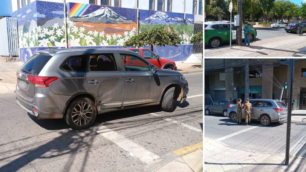 Carabineros realiza diligencias tras colisión entre un colectivo y un automóvil en la intersección de Lautaro con Valdivia, en el centro de Los Ángeles, La Tribuna