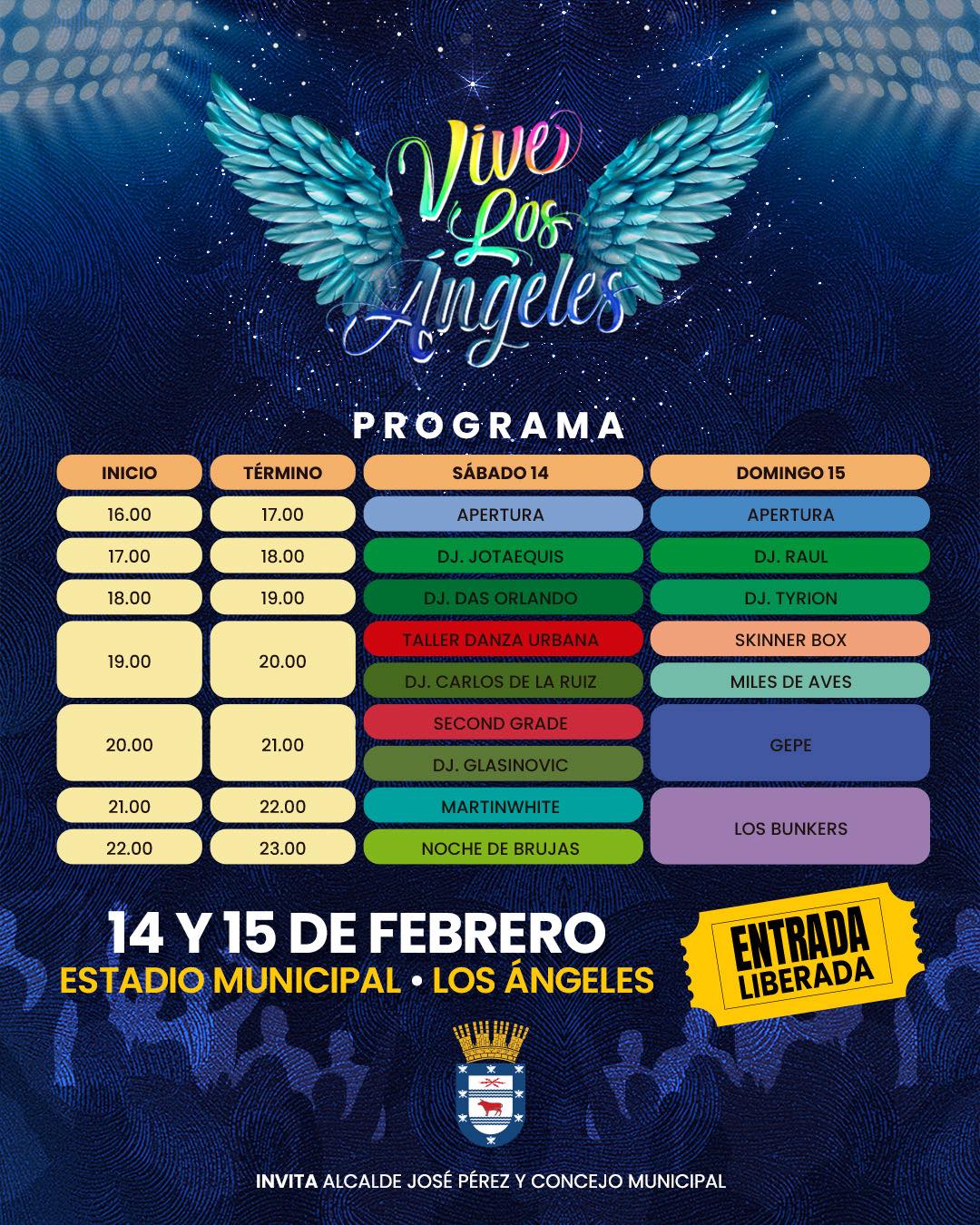 Programación oficial del Vive Los Ángeles 2026 detalla los horarios de cada artista para el sábado y domingo / Municipalidad de Los Ángeles