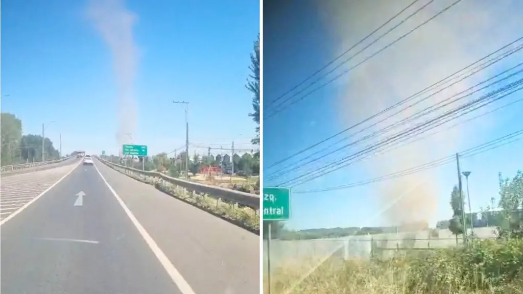 Columna de aire en rotación quedó registrada en video alrededor de las 15:30 horas, en la intersección del eje vial con la ruta hacia Santa Bárbara., Captura