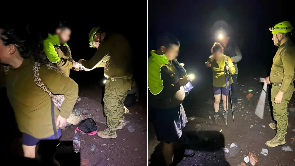 Operativo conjunto entre Carabineros y Bomberos permitió ubicar a los excursionistas durante la madrugada en la zona cordillerana de Antuco., Cedidas