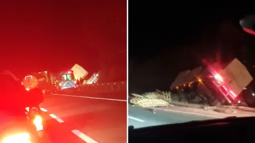 Camionero quedó atrapado tras violento volcamiento en la Ruta 5 Sur de Cabrero