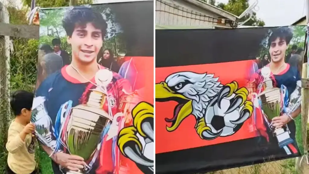 Lienzo incorpora imágenes de Julio Alfaro, el escudo del club y una frase de homenaje que destaca su recuerdo dentro de la institución., Club deportivo Unión Chacaico