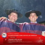 Ricardo Álvarez y Miguel Parra celebran tras consagrarse campeones de la Serie de Campeones del Clasificatorio Zona Sur de Los Ángeles, La Tribuna