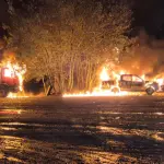 Carabineros mantiene resguardo en el lugar mientras se investiga el origen del siniestro., Redes sociales