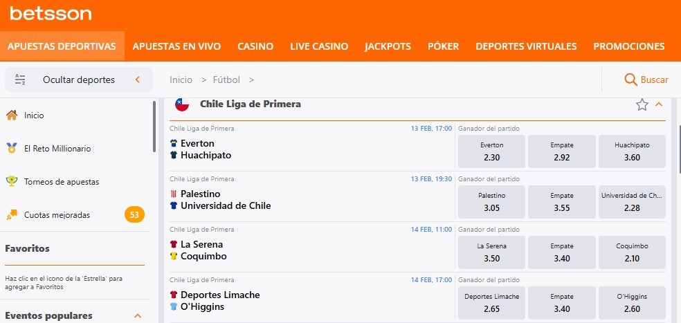 Cuotas decimales / Betsson