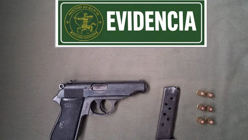 Arma y municiones incautadas por Carabineros, Cedida