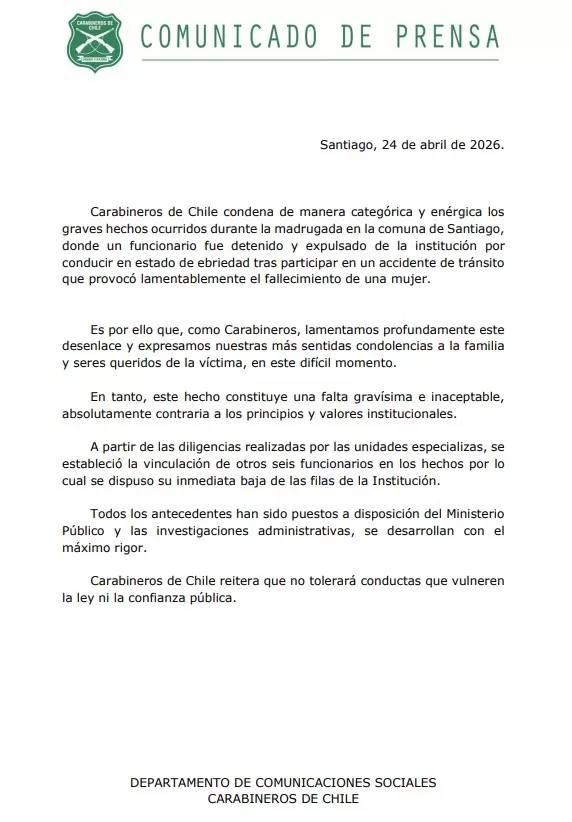 comunicado de prensa / Carabineros