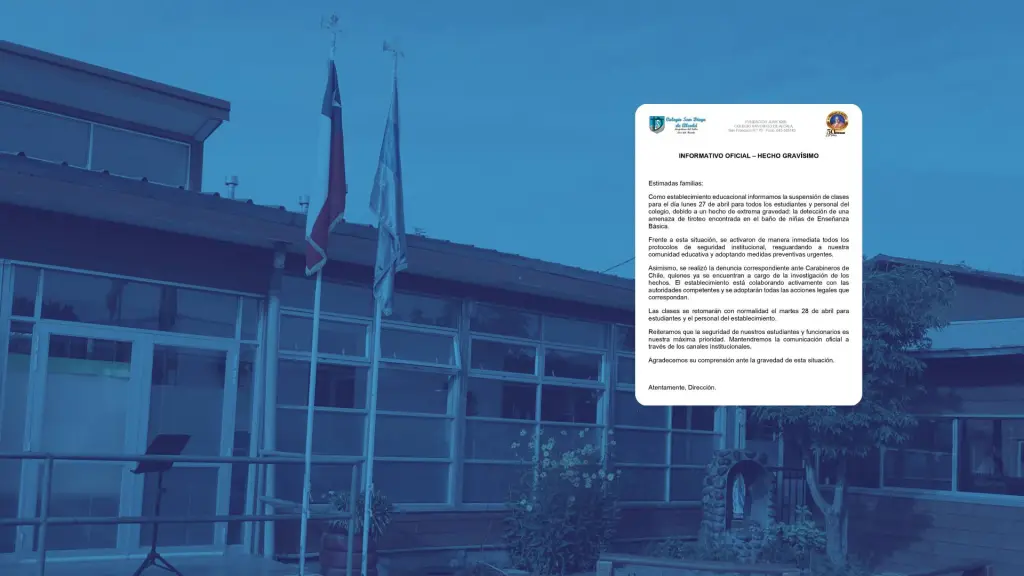 El Colegio San Diego de Alcalá de Huépil adoptó la medida tras detectar una situación considerada de extrema gravedad al interior de sus dependencias., Colegio San Diego
