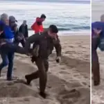 Personal de Carabineros de Chile del retén Dichato participó en el procedimiento registrado durante la mañana en el borde costero, colaborando en la atención de la emergencia., @CarabBioBio