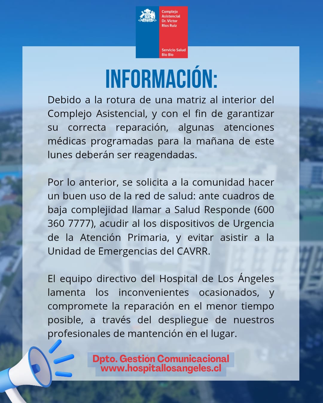 Comunicado oficial emitido por el Complejo Asistencial Dr. Víctor Ríos Ruiz / CAVRR