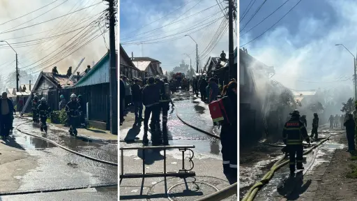 Incendio destruyó tres viviendas y movilizó a seis compañías de Bomberos en Villa Todos Los Santos