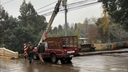 Reposición de poste eléctrico obliga a cortes parciales en acceso norte de Mulchén tras accidente
