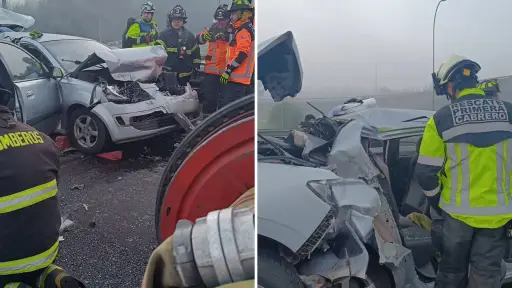 Cinco lesionados deja colisión múltiple en Ruta 5 Sur a la altura del Salto del Laja