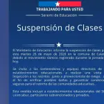 Comunican suspensión de clases., Seremi de Educación