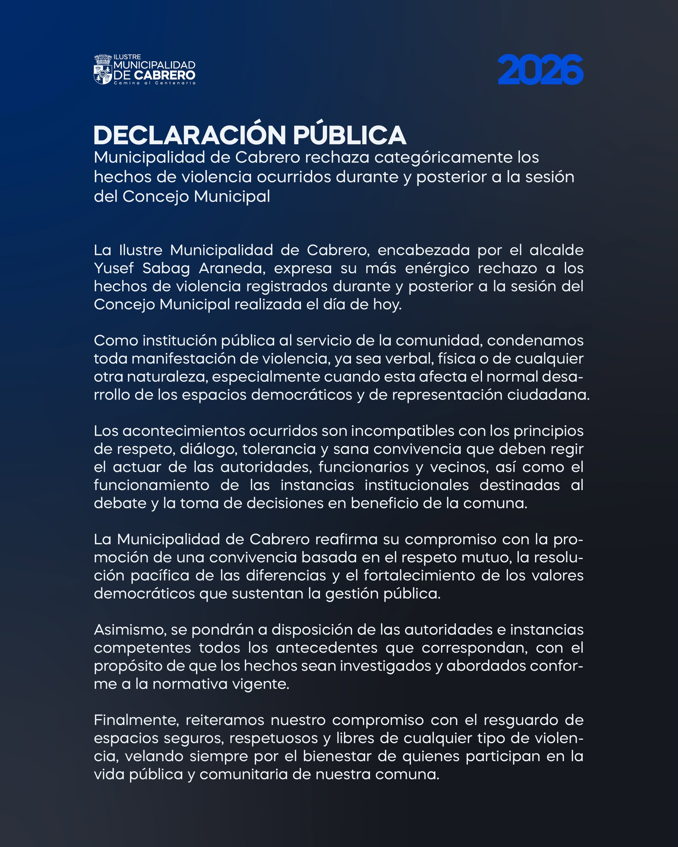 Declaración Pública / Municipalidad de Cabrero