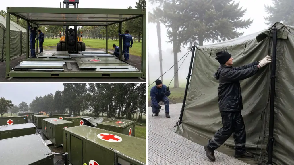 El proceso de desmontaje y traslado marcó el cierre del despliegue sanitario desarrollado por el Ejército en Los Ángeles., Ejército de Chile