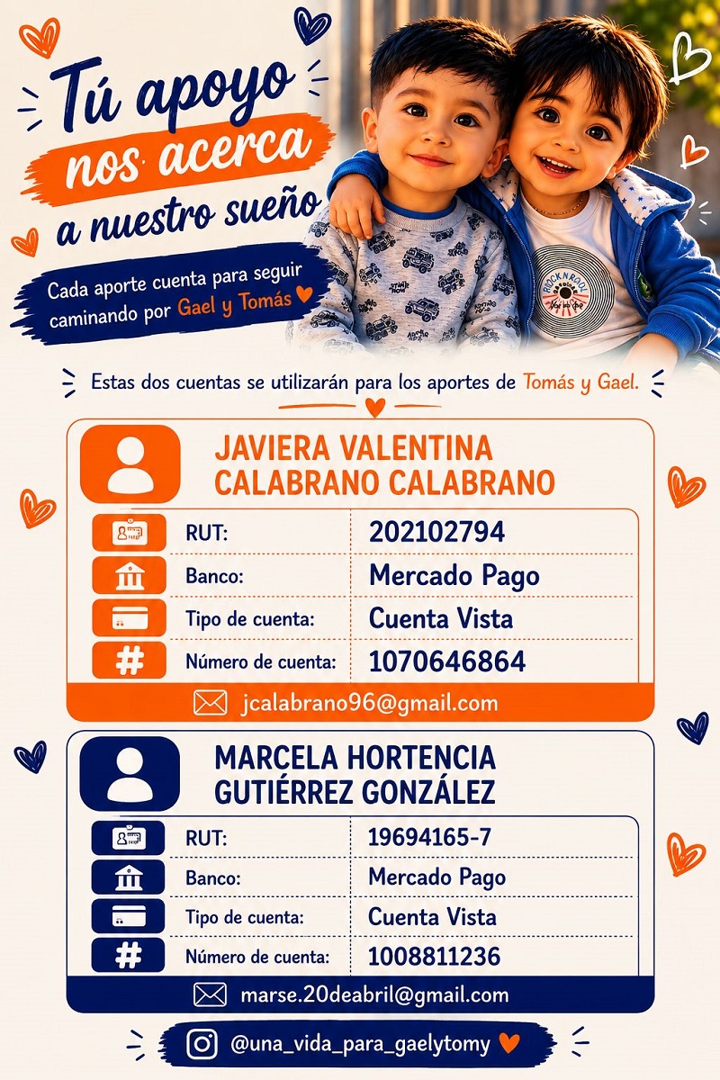 Cuentas para donar por Tomás y Gael / Cedida