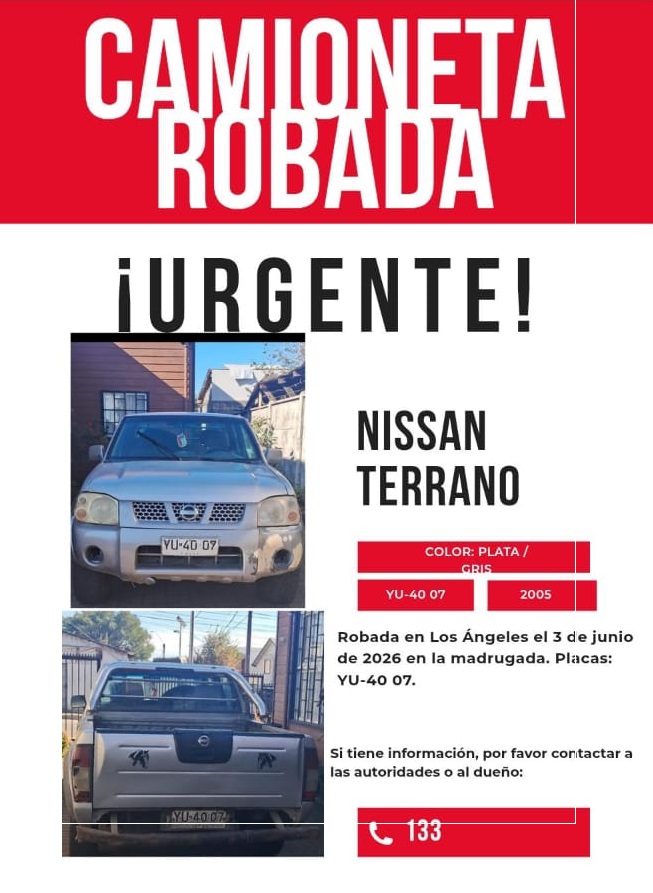 La camioneta sustraída corresponde a una Nissan Terrano 4x4 color plateado, año 2005, versión sin turbo. / Cedida