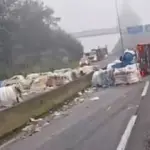 El accidente, que involucró a un camión de carga que transportaba material reciclado, obligó a suspender temporalmente el tránsito hacia el norte en la Ruta 5 Sur, Cedida