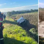 El vehículo terminó volcado fuera de la calzada en el kilómetro 527,5 de la Ruta 5 Sur, en el sector Mirador Biobío., Cedida