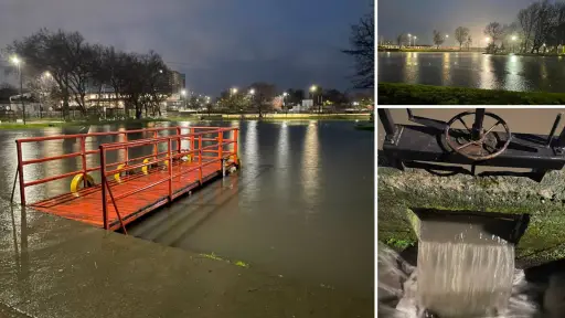 Laguna Esmeralda alcanza un alto nivel por las lluvias de este miércoles en Los Ángeles