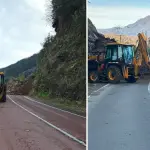 El material desprendido desde la ladera cayó sobre parte de la calzada en la Ruta Q-61., La Tribuna